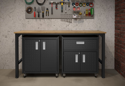 Manhattan Comfort Fortress Modern 3-Piece Garage Set in Charcoal Gray