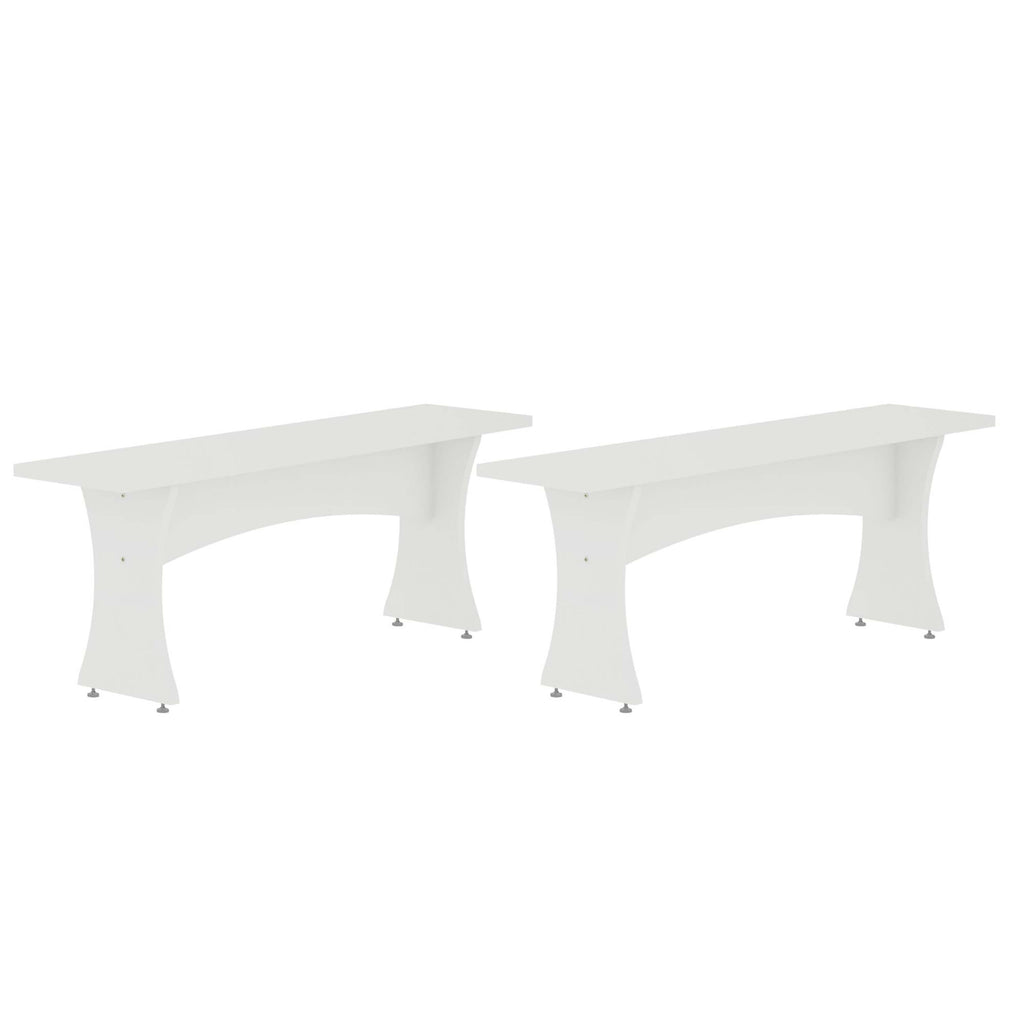 Manhattan Comfort Coney Mid-Century Modern Dining Bench in White - Set of 2