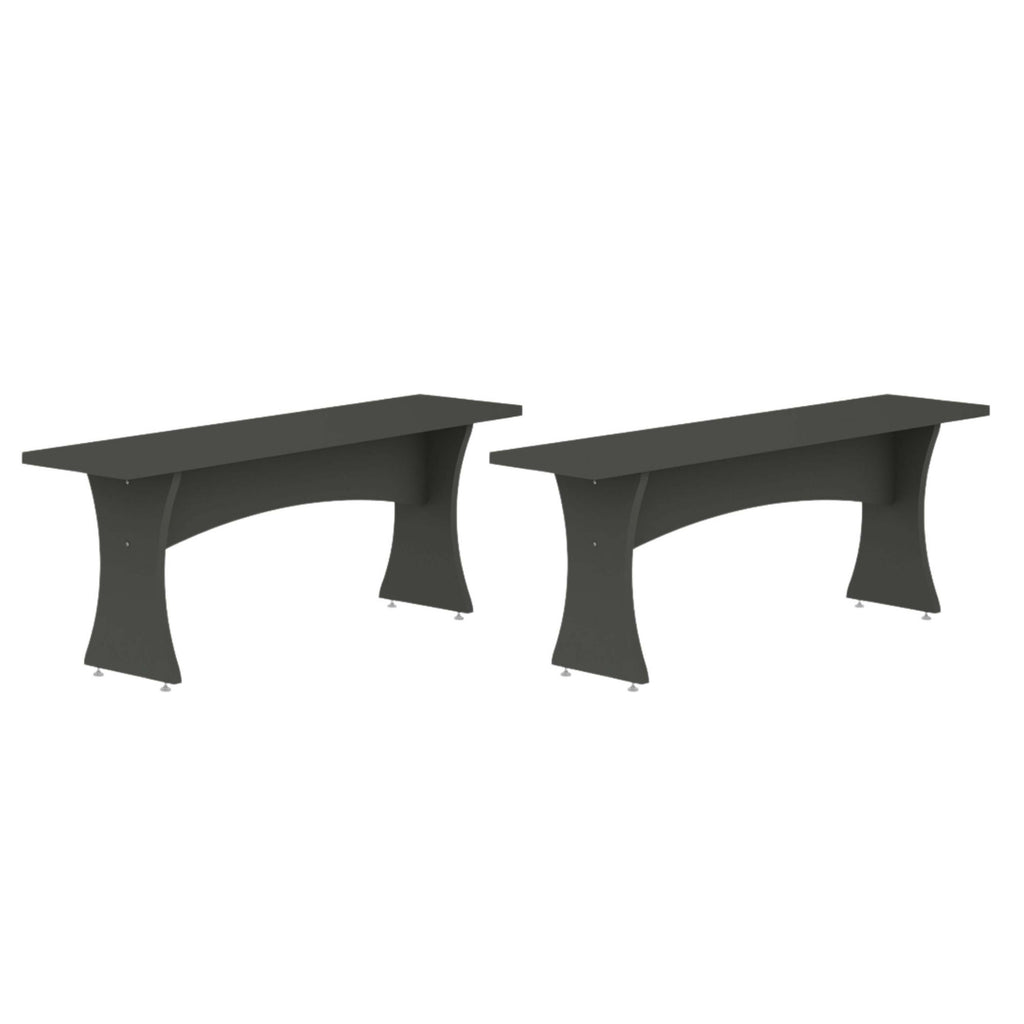 Manhattan Comfort Coney Mid-Century Modern Dining Bench in Charcoal Gray - Set of 2