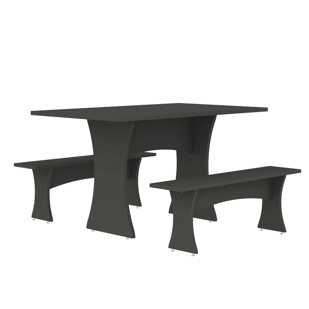 Manhattan Comfort Coney Mid-Century Modern 3-Piece Dining Set in Charcoal Gray