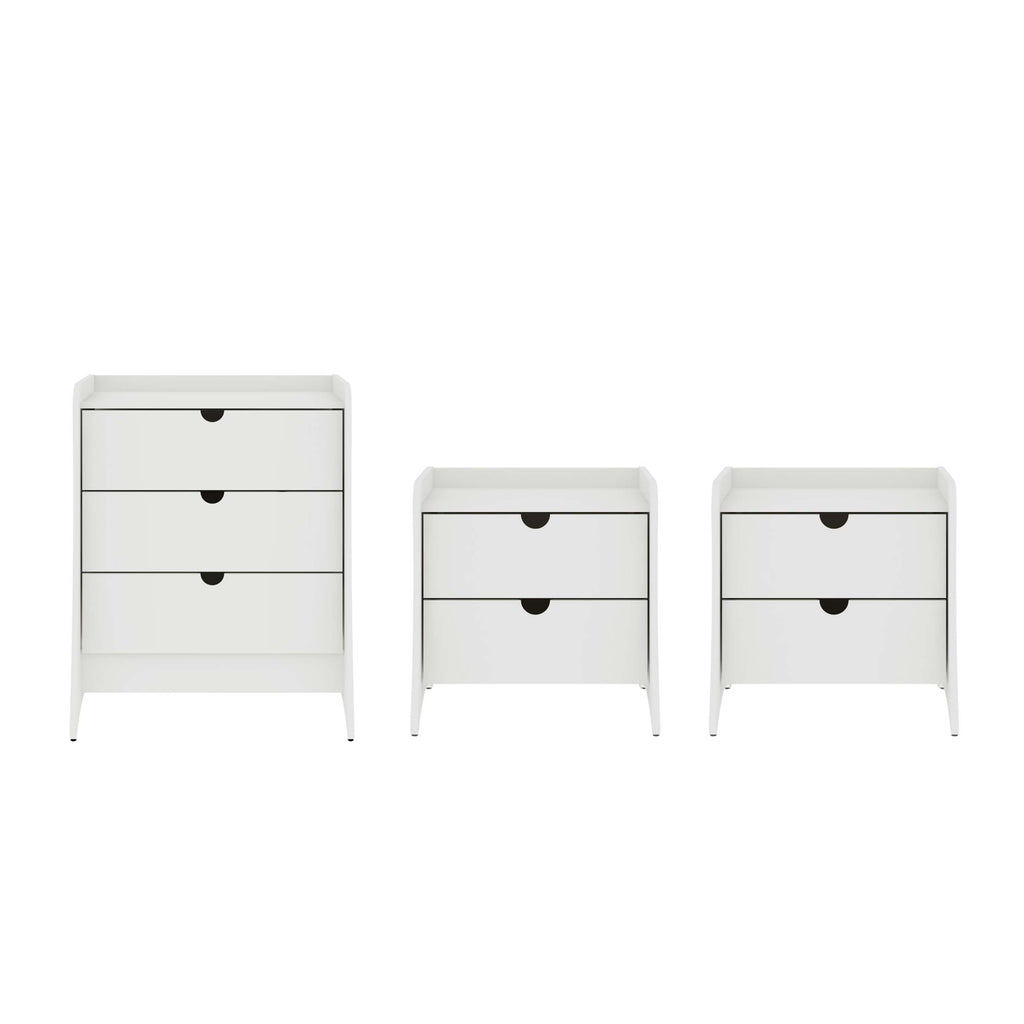 Manhattan Comfort Coney Mid-Century Modern 3-Piece Dresser Set in White