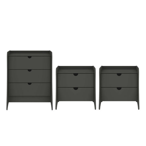 Manhattan Comfort Coney Mid-Century Modern 3-Piece Dresser Set in Charcoal Gray