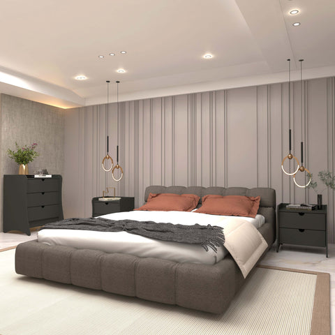 Manhattan Comfort Coney Mid-Century Modern 3-Piece Dresser Set in Charcoal Gray