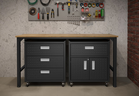 Manhattan Comfort Fortress Modern 3-Piece Garage Set in Charcoal Gray