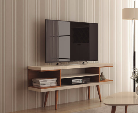 Manhattan Comfort Utopia Contemporary Modern 53" TV Stand in Off White and Maple Cream