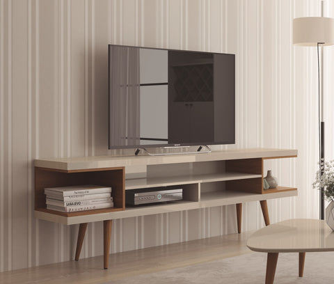 Manhattan Comfort Utopia Contemporary Modern 70" TV Stand in Off White and Maple Cream