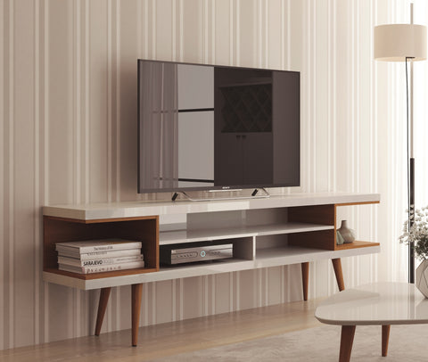 Manhattan Comfort Utopia Contemporary Modern 70" TV Stand in Maple Cream and White