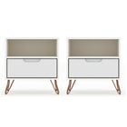 Manhattan Comfort Rockefeller Mid-Century Modern 20" Nightstand in White (1-Drawer) - Set of 2