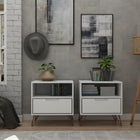 Manhattan Comfort Rockefeller Mid-Century Modern 20" Nightstand in White (1-Drawer) - Set of 2