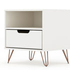Manhattan Comfort Rockefeller Mid-Century Modern 20" Nightstand in White (1-Drawer) - Set of 2