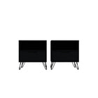 Manhattan Comfort Rockefeller Mid-Century Modern 20" Nightstand in Black (1-Drawer) - Set of 2