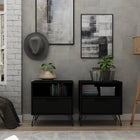 Manhattan Comfort Rockefeller Mid-Century Modern 20" Nightstand in Black (1-Drawer) - Set of 2