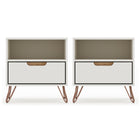 Manhattan Comfort Rockefeller Mid-Century Modern 20" Nightstand in Off White (1-Drawer) - Set of 2