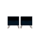 Manhattan Comfort Rockefeller Mid-Century Modern 20" Nightstand in Midnight Blue (1-Drawer) - Set of 2