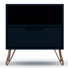 Manhattan Comfort Rockefeller Mid-Century Modern 20" Nightstand in Midnight Blue (1-Drawer) - Set of 2