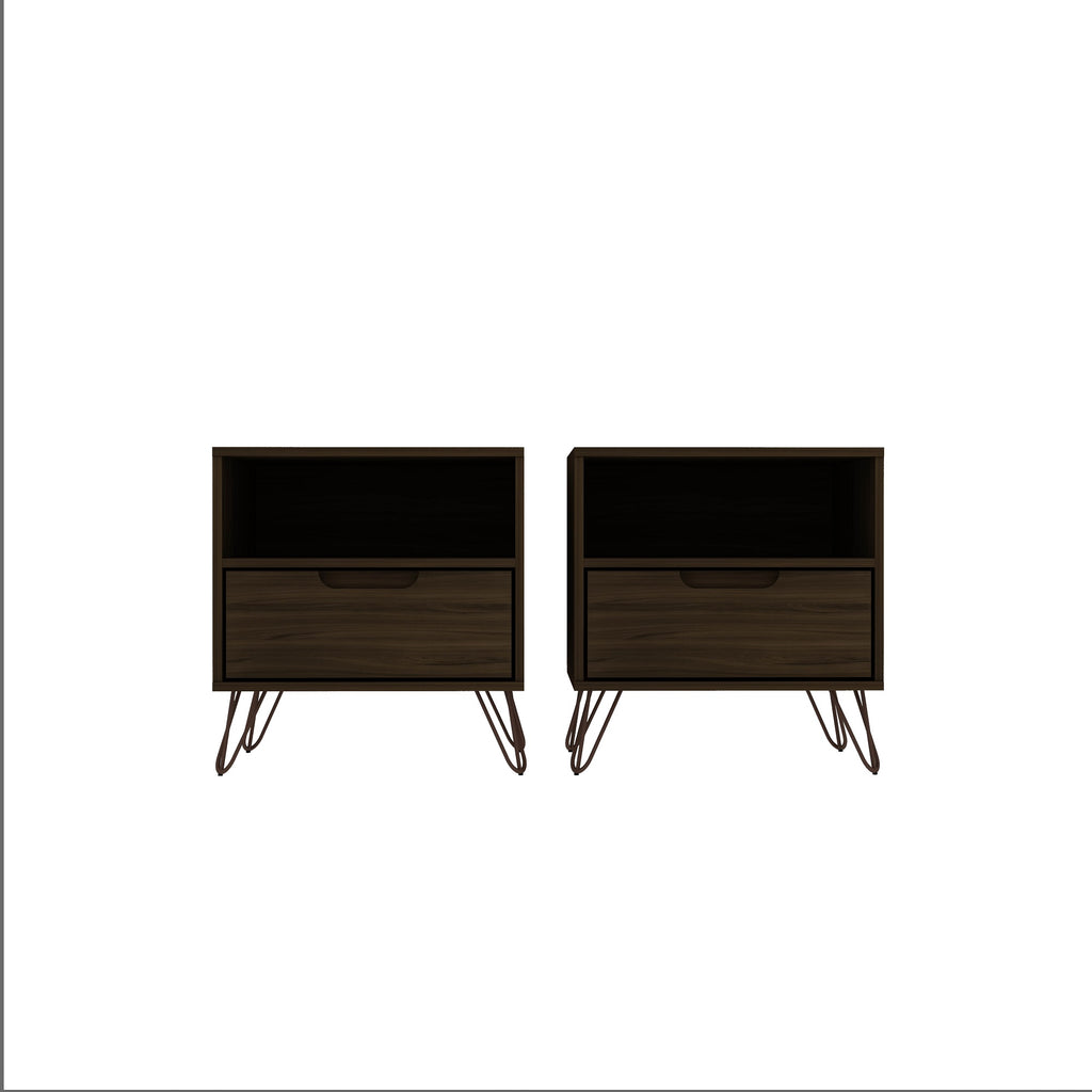 Manhattan Comfort Rockefeller Mid-Century Modern 20" Nightstand in Chestnut Brown (1-Drawer) - Set of 2