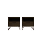 Manhattan Comfort Rockefeller Mid-Century Modern 20" Nightstand in Chestnut Brown (1-Drawer) - Set of 2