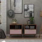 Manhattan Comfort Rockefeller Mid-Century Modern 20" Nightstand in Pink (1-Drawer) - Set of 2