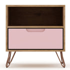 Manhattan Comfort Rockefeller Mid-Century Modern 20" Nightstand in Pink (1-Drawer) - Set of 2