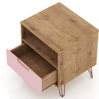 Manhattan Comfort Rockefeller Mid-Century Modern 20" Nightstand in Pink (1-Drawer) - Set of 2