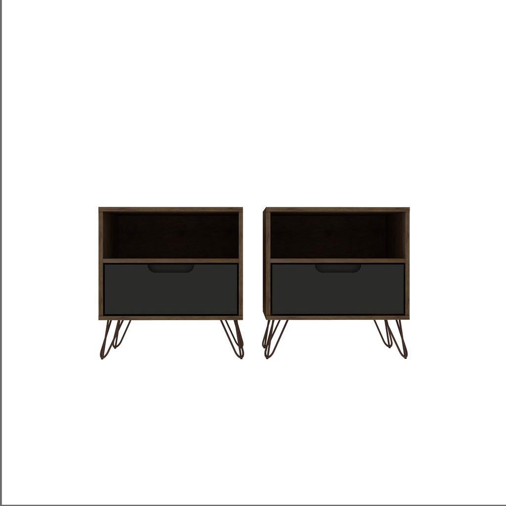 Manhattan Comfort Rockefeller Mid-Century Modern 20" Nightstand in Gray (1-Drawer) - Set of 2