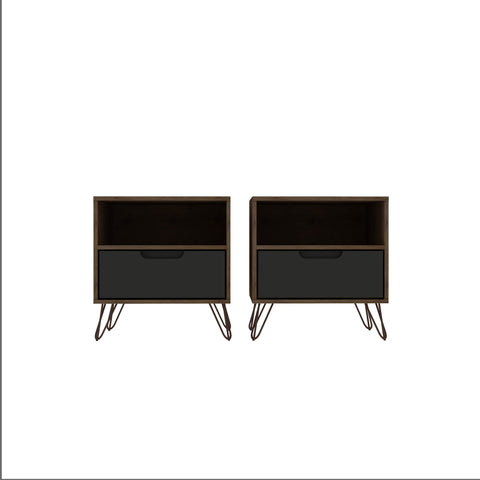 Manhattan Comfort Rockefeller Mid-Century Modern 20" Nightstand in Gray (1-Drawer) - Set of 2