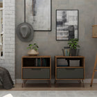Manhattan Comfort Rockefeller Mid-Century Modern 20" Nightstand in Gray (1-Drawer) - Set of 2