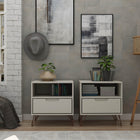 Manhattan Comfort Rockefeller Mid-Century Modern 20" Nightstand in Off White (1-Drawer) - Set of 2 - 2-101GMC8