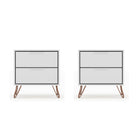 Manhattan Comfort Rockefeller Mid-Century Modern 20" Nightstand in White (2-Drawer) - Set of 2