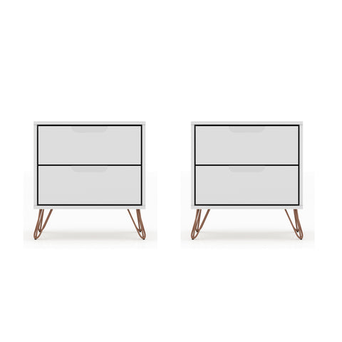 Manhattan Comfort Rockefeller Mid-Century Modern 20" Nightstand in White (2-Drawer) - Set of 2