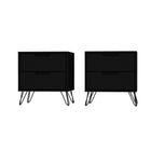 Manhattan Comfort Rockefeller Mid-Century Modern 20" Nightstand in Black (2-Drawer) - Set of 2