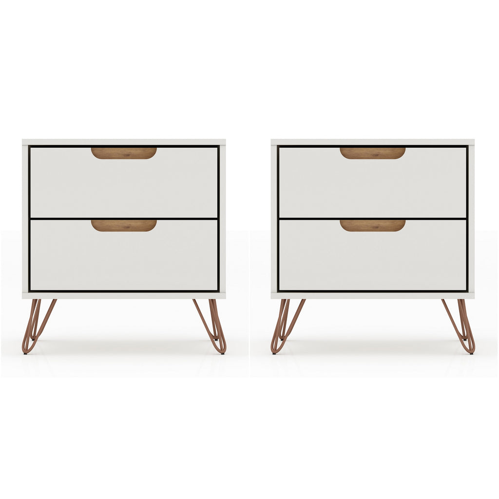 Manhattan Comfort Rockefeller Mid-Century Modern 20" Nightstand in Off White (2-Drawer) - Set of 2