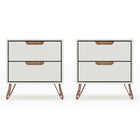Manhattan Comfort Rockefeller Mid-Century Modern 20" Nightstand in Off White (2-Drawer) - Set of 2