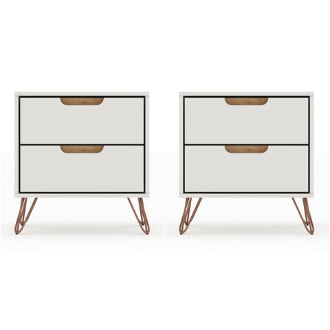 Manhattan Comfort Rockefeller Mid-Century Modern 20" Nightstand in Off White (2-Drawer) - Set of 2