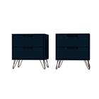 Manhattan Comfort Rockefeller Mid-Century Modern 20" Nightstand in Midnight Blue (2-Drawer) - Set of 2