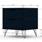 Manhattan Comfort Rockefeller Mid-Century Modern 20" Nightstand in Midnight Blue (2-Drawer) - Set of 2