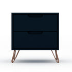 Manhattan Comfort Rockefeller Mid-Century Modern 20" Nightstand in Midnight Blue (2-Drawer) - Set of 2