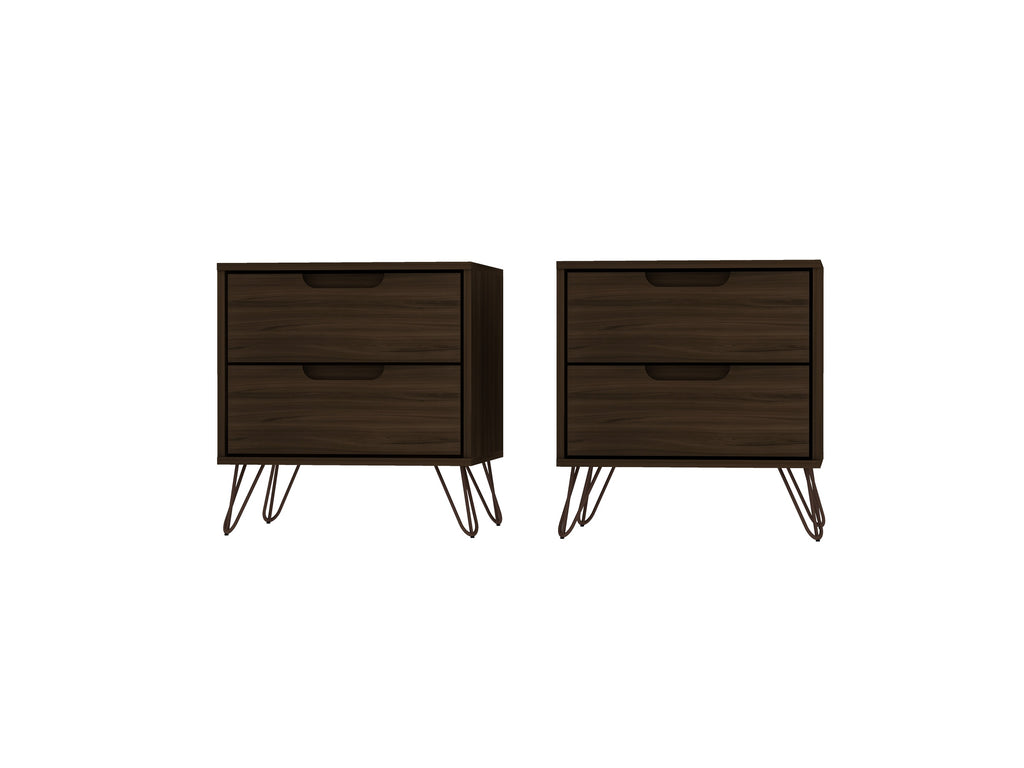 Manhattan Comfort Rockefeller Mid-Century Modern 20" Nightstand in Chestnut Brown (2-Drawer) - Set of 2