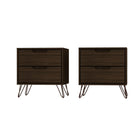 Manhattan Comfort Rockefeller Mid-Century Modern 20" Nightstand in Chestnut Brown (2-Drawer) - Set of 2