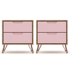 Manhattan Comfort Rockefeller Mid-Century Modern 20" Nightstand in Pink (2-Drawer) - Set of 2
