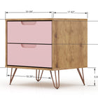 Manhattan Comfort Rockefeller Mid-Century Modern 20" Nightstand in Pink (2-Drawer) - Set of 2