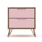 Manhattan Comfort Rockefeller Mid-Century Modern 20" Nightstand in Pink (2-Drawer) - Set of 2