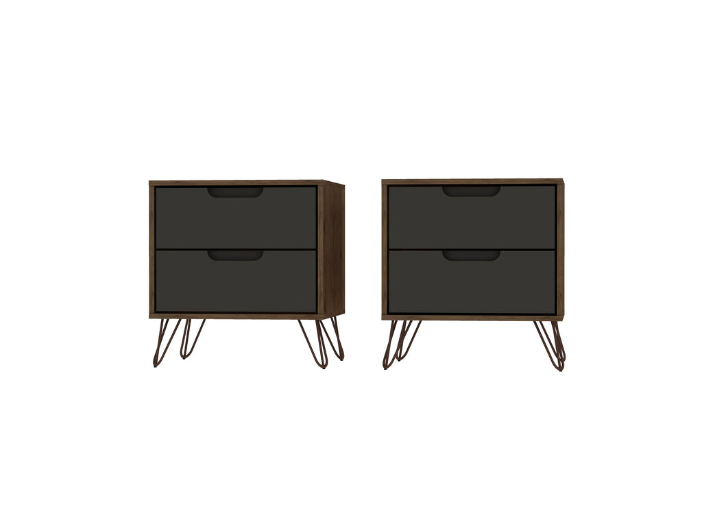 Manhattan Comfort Rockefeller Mid-Century Modern 20" Nightstand in Gray (2-Drawer) - Set of 2