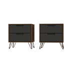 Manhattan Comfort Rockefeller Mid-Century Modern 20" Nightstand in Gray (2-Drawer) - Set of 2