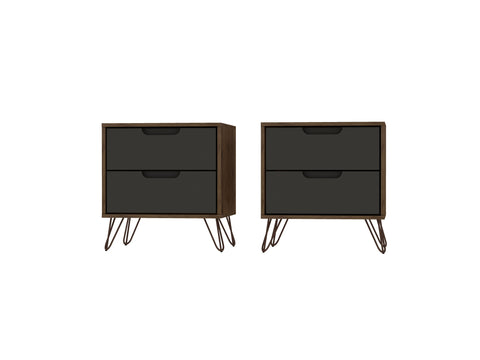 Manhattan Comfort Rockefeller Mid-Century Modern 20" Nightstand in Gray (2-Drawer) - Set of 2