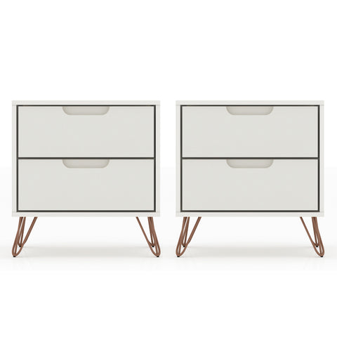 Manhattan Comfort Rockefeller Mid-Century Modern 20" Nightstand in Off White (2-Drawer) - Set of 2