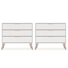 Manhattan Comfort Rockefeller Mid-Century Modern 35" Dresser in White (3-Drawer) - Set of 2