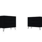 Manhattan Comfort Rockefeller Mid-Century Modern 35" Dresser in Black (3-Drawer) - Set of 2