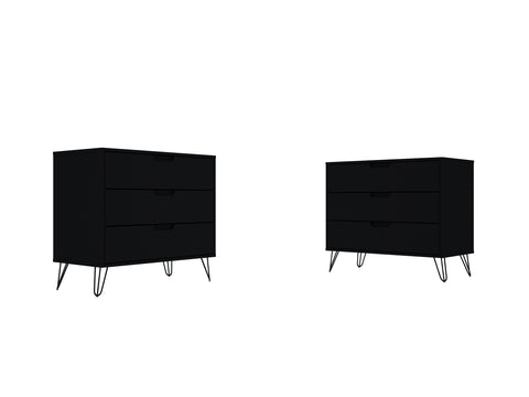 Manhattan Comfort Rockefeller Mid-Century Modern 35" Dresser in Black (3-Drawer) - Set of 2