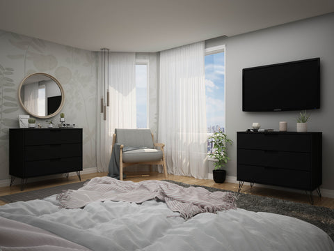 Manhattan Comfort Rockefeller Mid-Century Modern 35" Dresser in Black (3-Drawer) - Set of 2